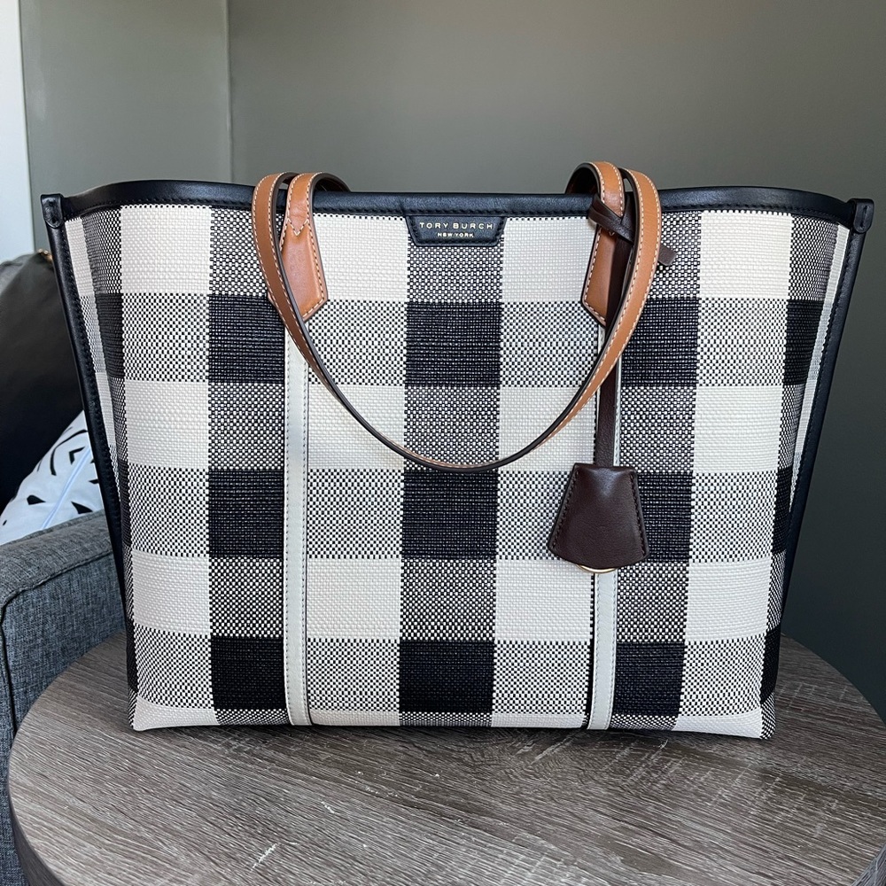 Tory Burch Gingham Perry Triple Compartment Tote